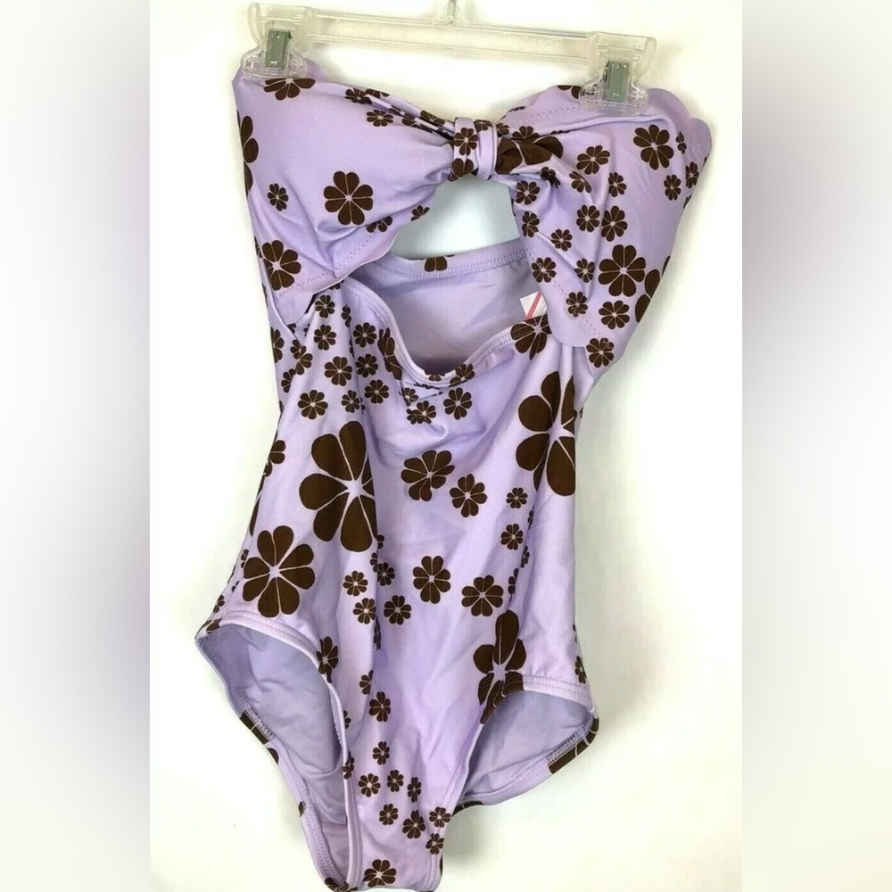 Kate Spade New York, Scalloped Cutout Bandeau Light Purple Swimsuit Small